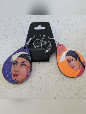 Hand-Painted Indigenous Women Teardrop Earrings